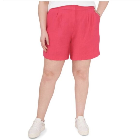 NWT Vince Camuto Mid Rise Rumple Twill Shorts in Geranium (Hot Pink) Sz. 24W - Picture 1 of 6
